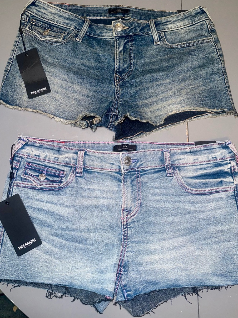 2 pairs True Religion Women’s Light Blue Denim Shorts - Joey Cut